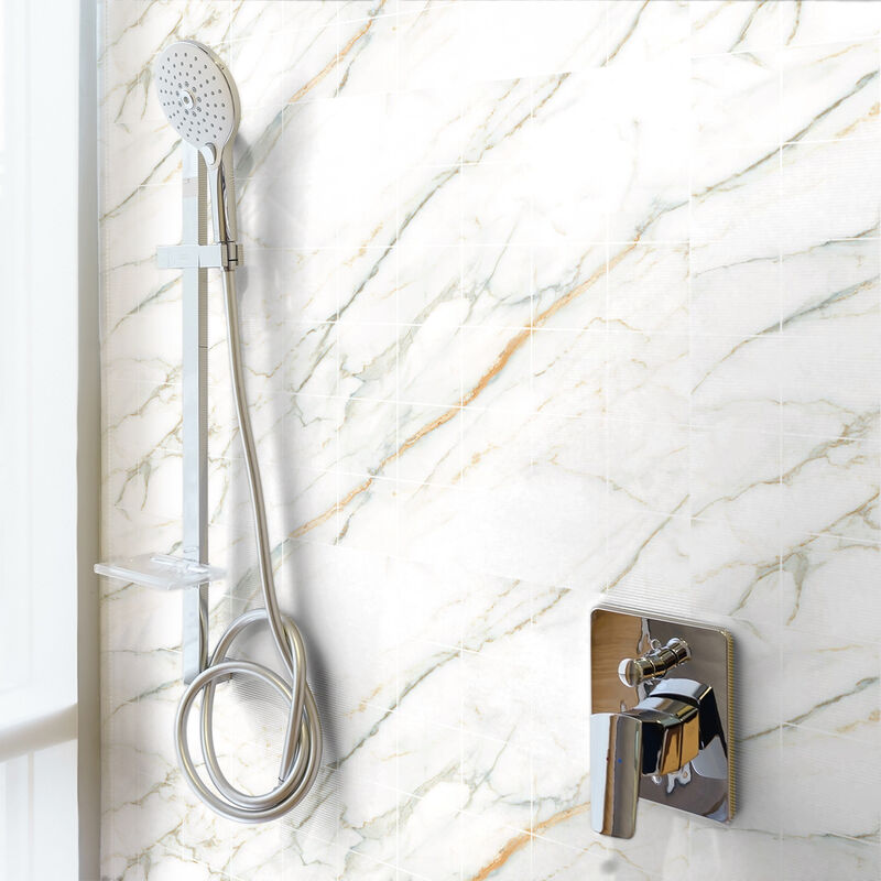 Sticker Mural Carrelage adhésif Cuisine Salle de Bain - 60 stickers carrelages marbre blanc de madrid - 60stickers20x20cm