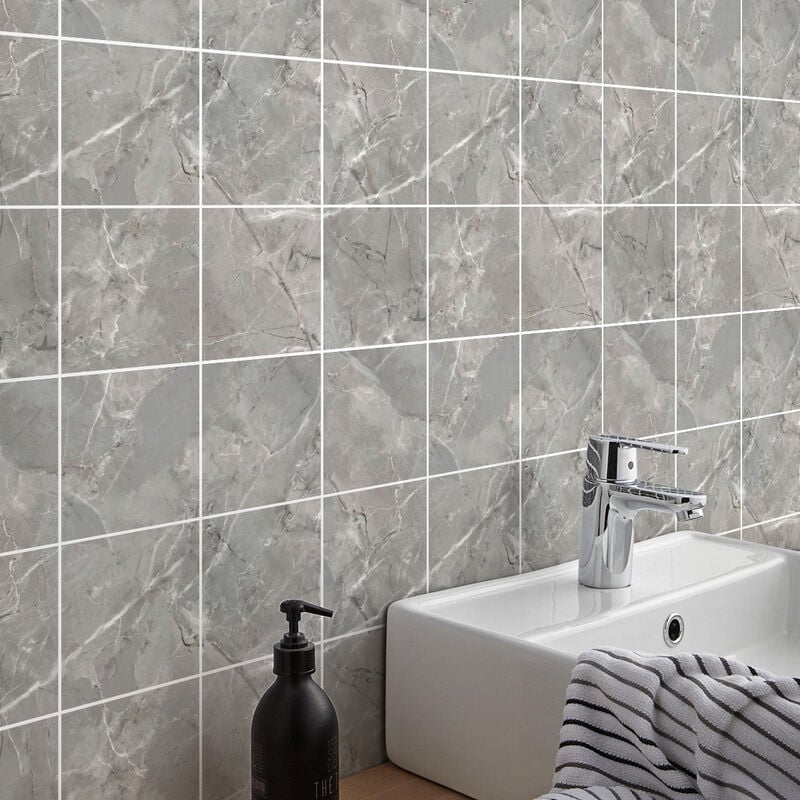 Sticker Mural Carrelage adhésif Cuisine Salle de Bain - 9 stickers carreaux de ciment marbre gris de batalha - 9stickers20x20cm