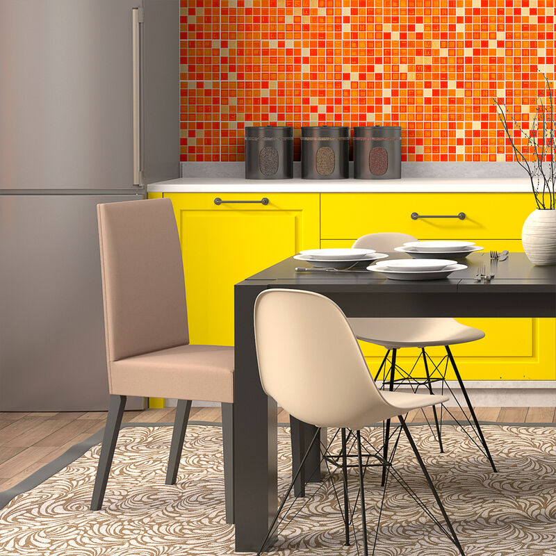 Sticker Mural Carrelage adhésif Cuisine Salle de Bain - 9 stickers carreaux de ciment mosaïques nuance orange - 9stickers20x20cm