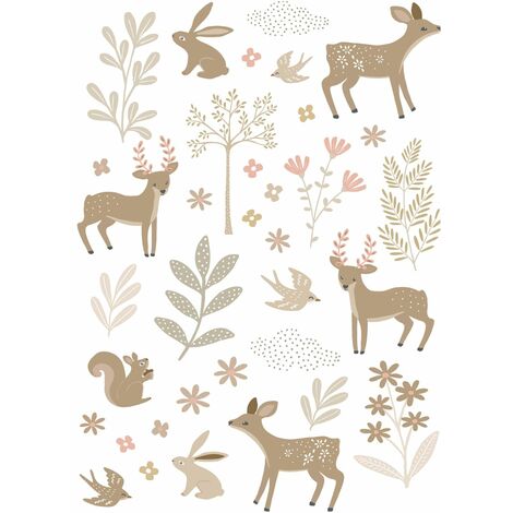 sticker mural cerf beige et rose  - ESTAhome