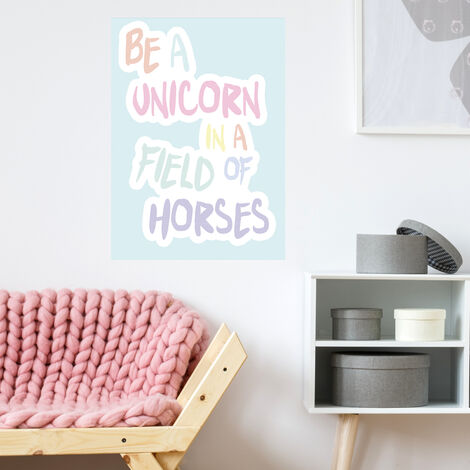 Sticker mural citation Licorne, déco chambre enfant, 48x68cm - Autocollant décoratif mural pour décoration intérieure