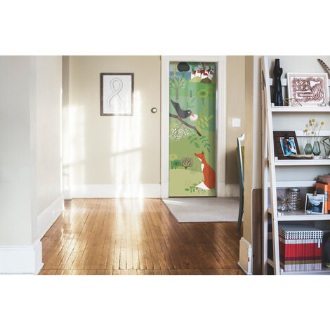 Sticker Mural Corbeau et Renard, Déco Chambre Bébé/Enfant, 83x204cm, Idée Cadeau Enfant, Décoration Murale Originale