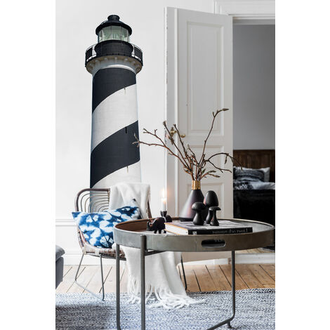 Sticker Mural Déco Phare Noir et Blanc, 50 cm X 171,5 cm, Bord de Mer Magnifique, Photo Déco Murale, Décoration Intérieure Unique et Originale.
