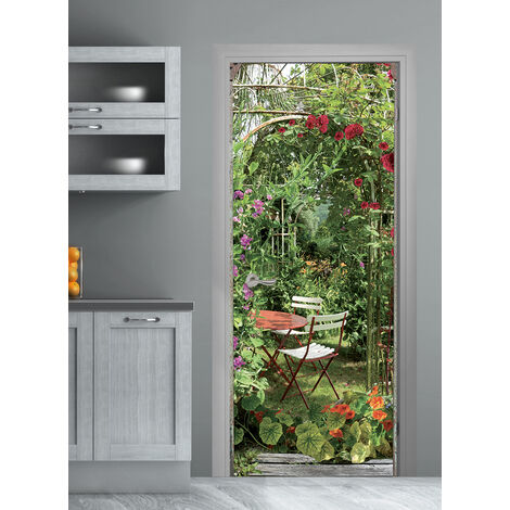 Sticker mural décoratif 204 cm x 83 cm – Motif fleuri avec arche de capucine et rose trémière – Pour décoration intérieure moderne – Plage