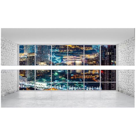 Sticker mural décoratif 3D « Vue nocturne sur la ville » pour tête de lit.