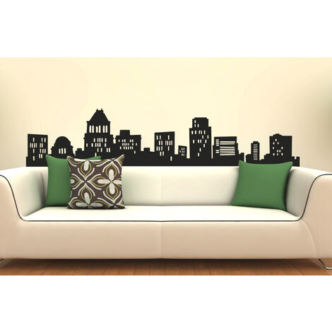 Sticker mural décoratif autocollant 170 cm X 60 cm, skyline de New York, sihouette des bâtiments noirs.