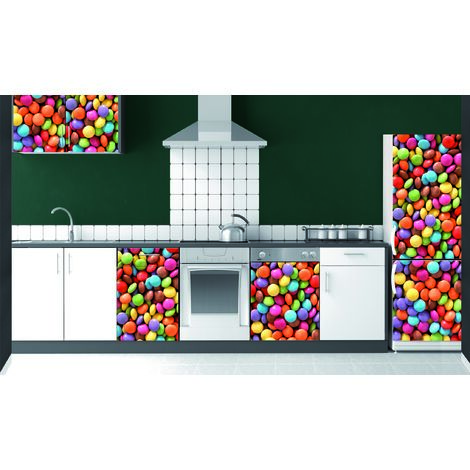 Sticker mural décoratif chocolaté multicolore, 59,5 cm X 180 cm, déco gourmande pour réfrigérateur, bonbon.