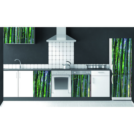 Sticker mural décoratif Forêt de Bambou, 59,5 cm X 180 cm, Photo pour décorer Réfrigérateur, Attirer le regard.