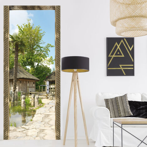 Sticker mural décoratif Maison entourée de nature verdoyante, 83 cm X 204 cm pour porte - Décoration intérieure
