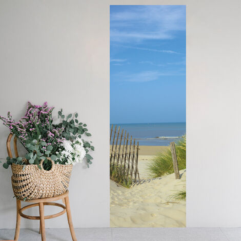 Sticker mural décoratif pour porte intérieure - Photo des dunes devant la mer - 175 cm X 60 cm - Décoration intérieure unique et originale