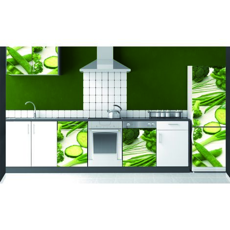 Sticker mural décoratif pour réfrigérateur, légumes verts: petits pois, concombre, haricots, cerfeuil, 59,5 cm X 180 cm