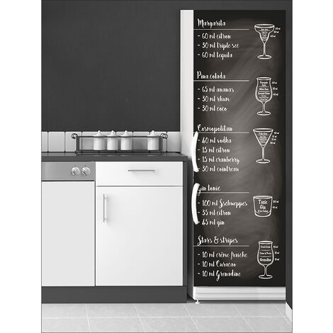 Sticker mural décoratif pour réfrigérateur, recettes de cocktails Pina Colada, Cosmopolitan, Gin Tonic, 59,5 cm X 180 cm - Noir
