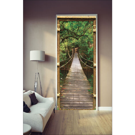 Sticker mural décoratif trompe l'oeil, Paillote Thaïlandaise, 204 cm X 83 cm, encadrement de porte en bois