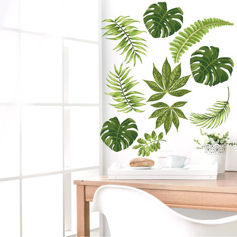 Sticker mural décoratif tropical, feuilles vertes, 68 cm X 48 cm - Décorez votre intérieur avec style 