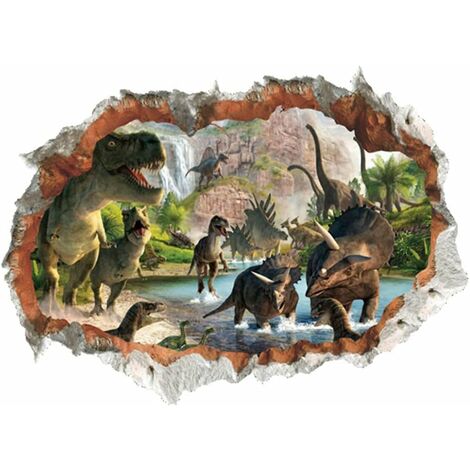 Sticker Mural Dinosaure 3D, Stickers Muraux Enfants Garcon Dinosaure,Poster Dinosaure 3D,Poster Dinosaure,Stickers Muraux 3D Chambre Enfant