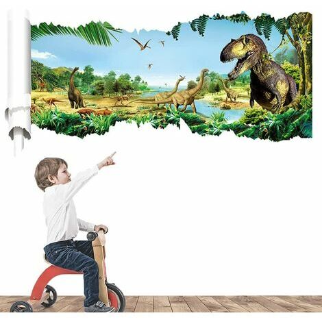 Sticker Mural Dinosaure 3D,Stickers Muraux 3D Dinosaure,Stickers Muraux Enfants Garcon Dinosaure,Poster Dinosaure 3D,Poster Dinosaure,Stickers Muraux 3D Chambre Enfant (X002)