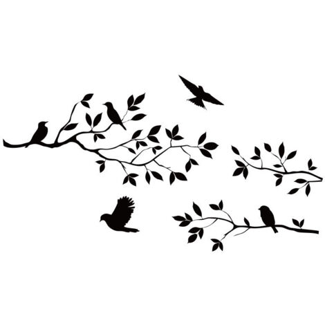 Sticker mural en 2 parties avec branches d'arbre et oiseaux, amovible