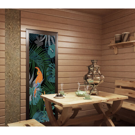 Sticker mural fleurs tropicales, perroquet orange, feuilles, vert foncé, 204 cm X 83 cm: décorez votre intérieur avec ce produit unique