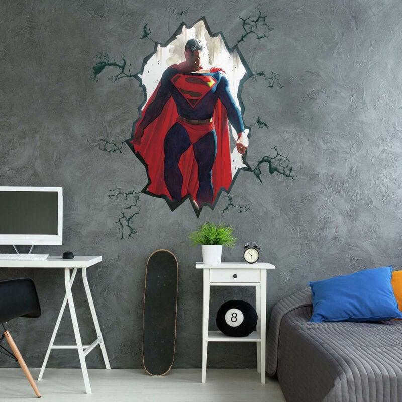Roommates - Sticker mural géant repositionnable Alex Ross Superman qui fracture le mur