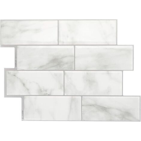 Sticker mural imitation carrelage céramique, blanc-gris, 29,4 x 21,4 cm, 1 feuille, sticker mural auto-adhésif en résine époxy PU cristalline.