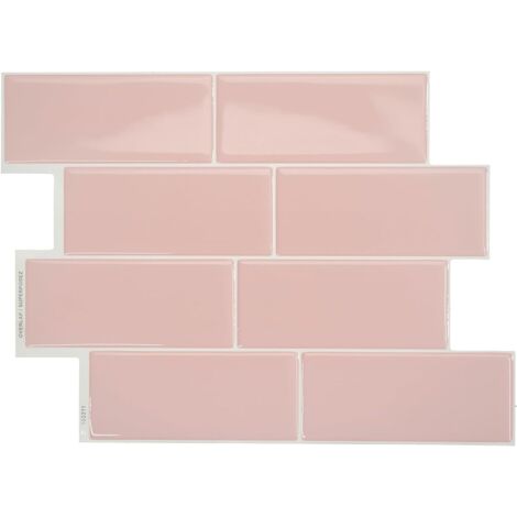 Sticker mural imitation carrelage céramique rose, 29,4 x 21,4 cm, 1 feuille, sticker mural auto-adhésif en résine époxy PU cristalline.