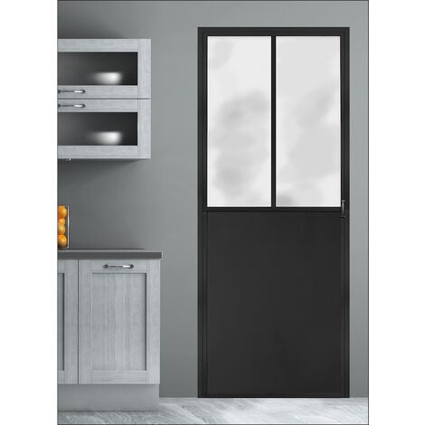 Sticker mural industriel noir, trompe l'oeil porte atelier, 204 cm X 83 cm