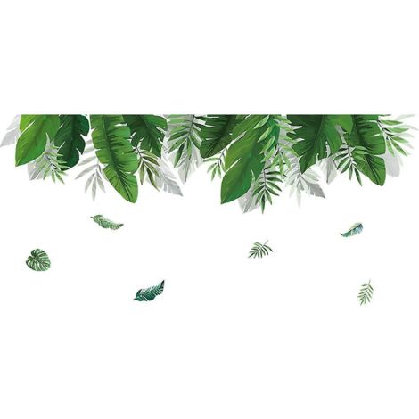 Sticker mural minimaliste nordique à motif de feuilles vertes pour chambre et salon - À faire soi-même, 90 x 60 cm