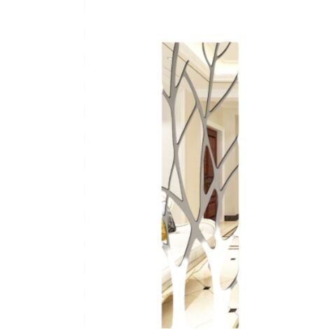 Sticker mural miroir 3D argenté en forme de branche d'arbre, sticker mural miroir acrylique amovible