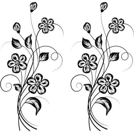 Sticker mural motif vigne de fleurs noires (2 pièces) - Stickers muraux décoratifs fleurs noires - Décoration murale pour chambre ou salon