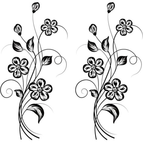 Sticker mural motif vigne de fleurs noires (2 pièces) - Stickers muraux décoratifs fleurs noires - Décoration murale pour chambre ou salon