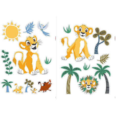 sticker mural oasis lointaine du roi lion jaune, vert et bleu  - Disney