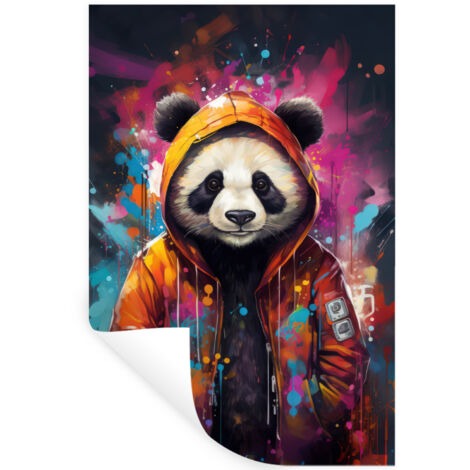 STICKER MURAL Panda - Veste - Graffiti - Orange 40x60 cm