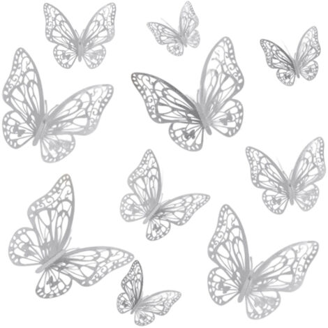 Sticker mural papillon ajouré en 24 pièces - argent