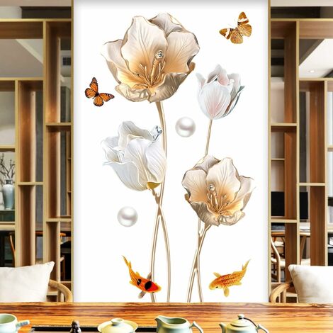 Sticker Autocollant 3D Mural Motif Vase de fleur doré pour 39,000 DT