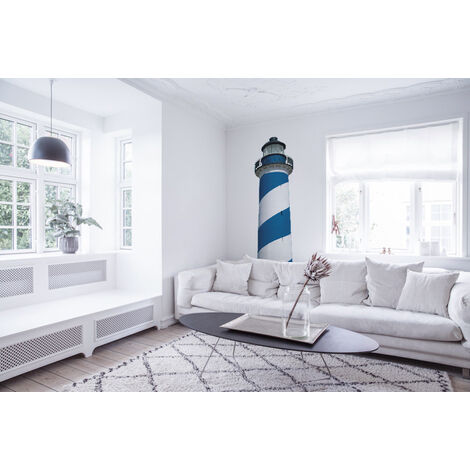 Sticker Mural Phare Bleu et Blanc, 50 cm X 171,5 cm, Bord de Mer Magnifique, Décoration Murale Photo, Décor Intérieur Design.