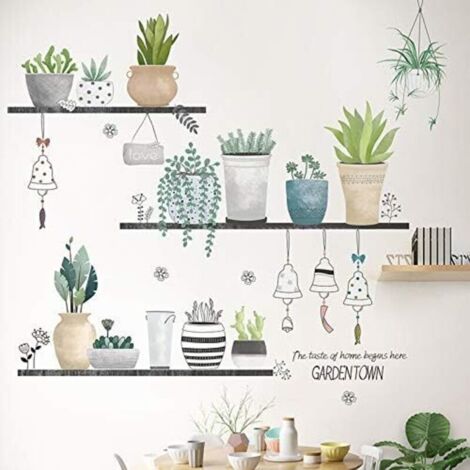Sticker Mural, Plante en Pot Autocollant Mural Comme Decoration Murale Pour Chambre A Coucher Salon Chambre D'enfant, Art Bricolage Decoration Murale Stickers Muraux
