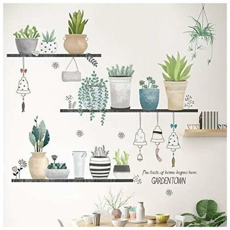 Sticker Mural, Plante en Pot Autocollant Mural Comme Decoration Murale Pour Chambre A Coucher Salon Chambre D'enfant, Art Bricolage Decoration Murale Stickers Muraux