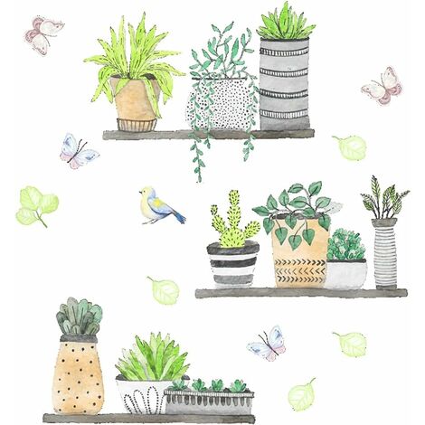 Sticker Mural Plante Tropicale Plante en Pot Autocollant Tropicale pour Salon Cuisine Pépinière Chambre Art Bricolage Decoration Murale Stickers Muraux (3090CM)