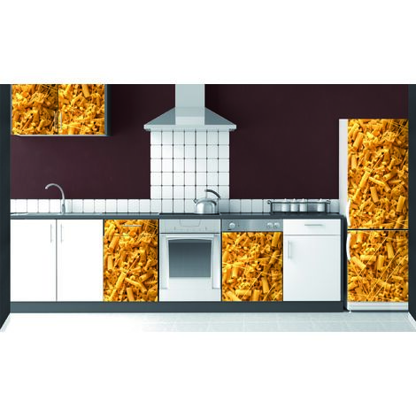 Sticker mural pour réfrigérateur, trompe l'oeil pâtes, 59,5 cm X 180 cm, décoration cuisine spaghettis