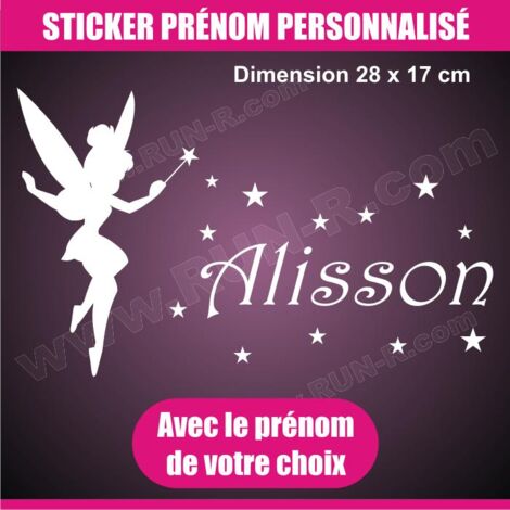 Sticker mural prenom fille Fee Clochette 28 cm - Blanc