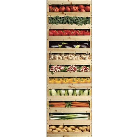Sticker mural réfrigérateur, déco trompe l'oeil, caisses de légumes frais, 59,5 cm X 180 cm, décorez votre cuisine 