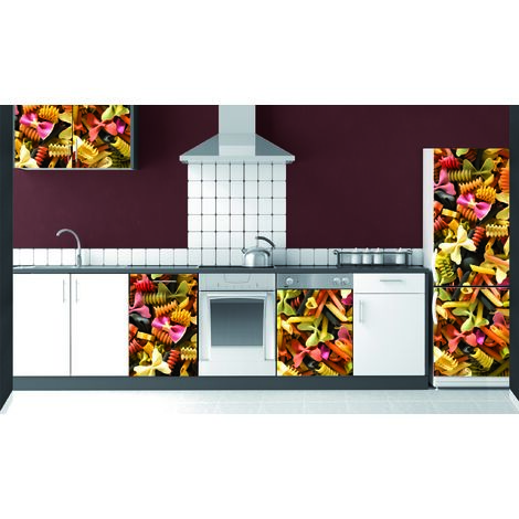 Sticker mural réfrigérateur, trompe l'oeil pâtes géantes, 59,5 cm X 180 cm - Décoration murale pour cuisine, déco originale et amusante.