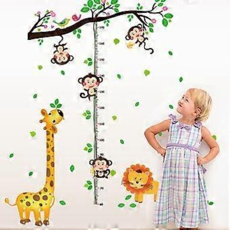 Sticker mural singe arboricole, toise en forme de girafe, décoration murale animaux de la jungle pour chambre d'enfant ou de bébé, 60 x 90 cm