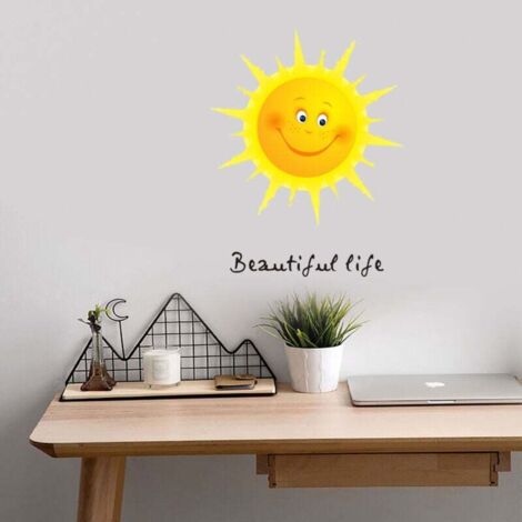 Sticker Mural soleil souriant belle vie, Autocollant Décoratif décoration Murale Pour Chambre Salle de bain Cuisine Salon Studio