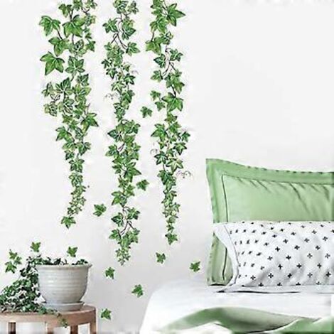 Sticker mural suspendu en forme de vin, feuilles de lierre persistantes, autocollant mural pour lit