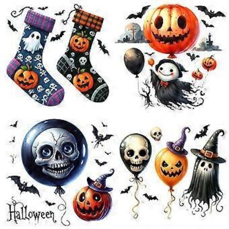 Sticker mural tête de citrouille crâne d'Halloween 2024