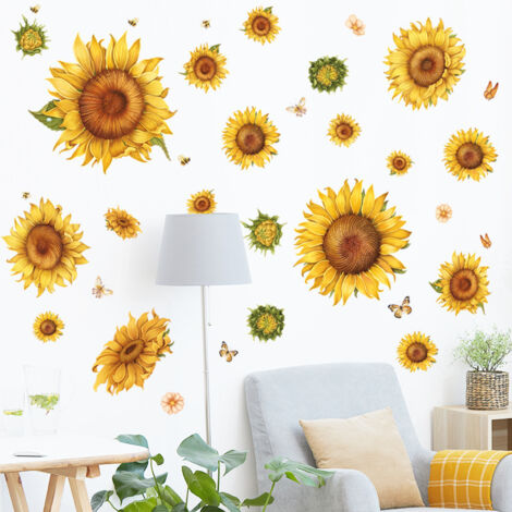 Sticker mural tournesol pour chambre d'enfant, stickers muraux fleuris pour chambre de bébé