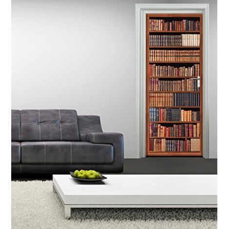Sticker mural trompe l'oeil bibliothèque ancienne, livres vintage marron, 204 cm X 83 cm