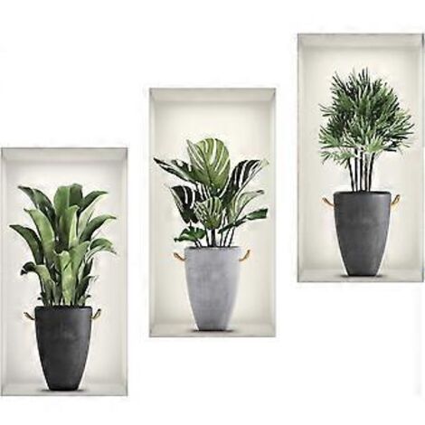 Sticker mural vase 3D - Stickers muraux plantes 3D pour salon - Sticker mural plantes vertes, stickers muraux 3D en vinyle à faire soi-même, adaptés au salon, à la chambre et aux autres pièces.