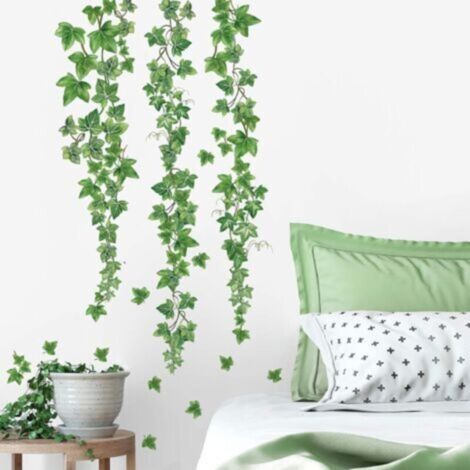 Sticker mural vigne suspendue – Autocollant lierre feuille décoratif – Haute qualité, amovible, imperméable – Pour murs, fenêtres, meubles